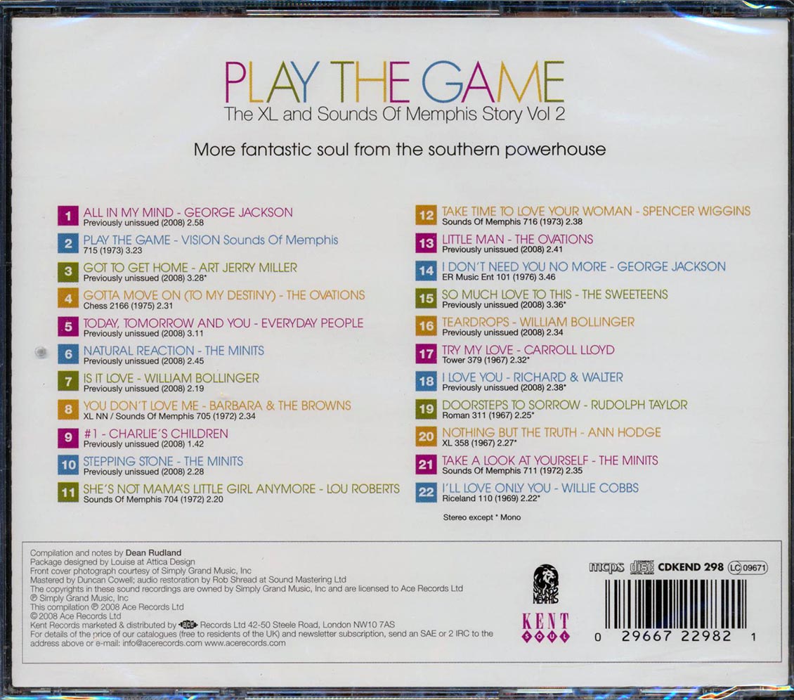 Various - Play The Game: The XL And Sounds Of Memphis Story Volume 2 (22 tracks)