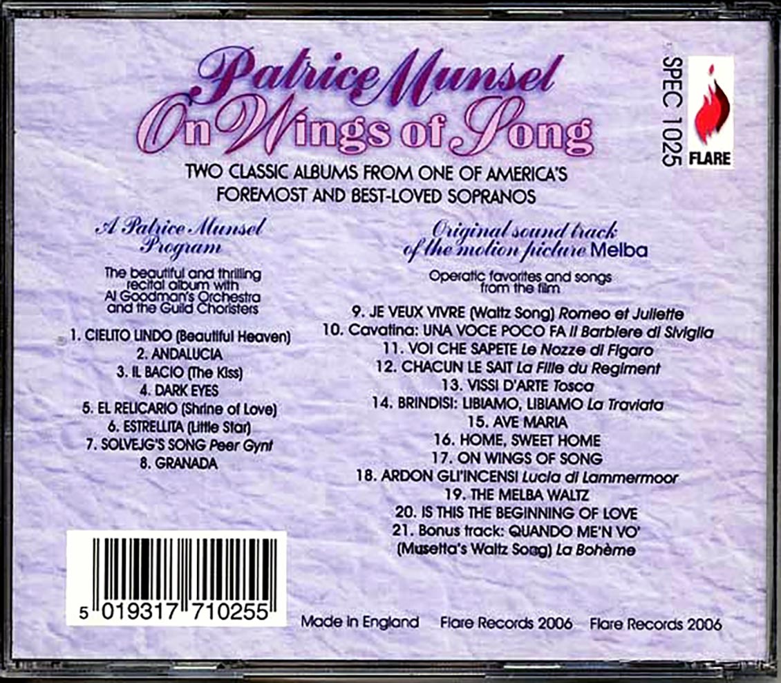 Patrice Munsel - On Wings Of Song: A Patrice Munsel Program + Melba (Original Soundtrack Recording) (2 albums on 1 CD) (21 tracks) (incl. 8-page booklet)