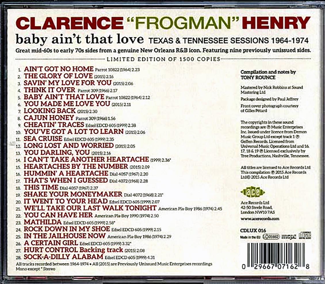Clarence Frogman Henry - Baby Ain't That Love: Texas & Tennessee Sessions 1964-1974 (28 tracks)