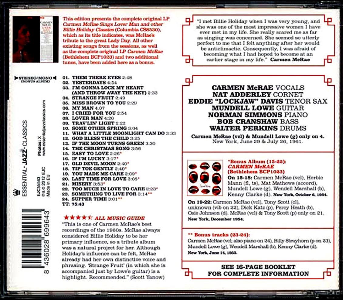 Carmen McRae - Sings Lover Man And Other Billie Holiday Classics