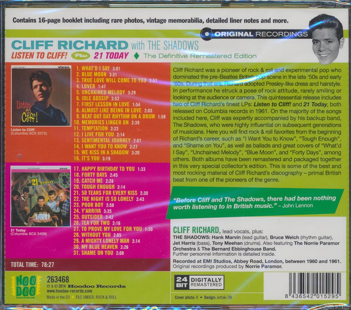 Cliff Richard - Listen To Cliff! + 21 Today (2 albums on 1 CD) (31 tracks) (incl. 16-page booklet) (remastered) (24-bit mastering)