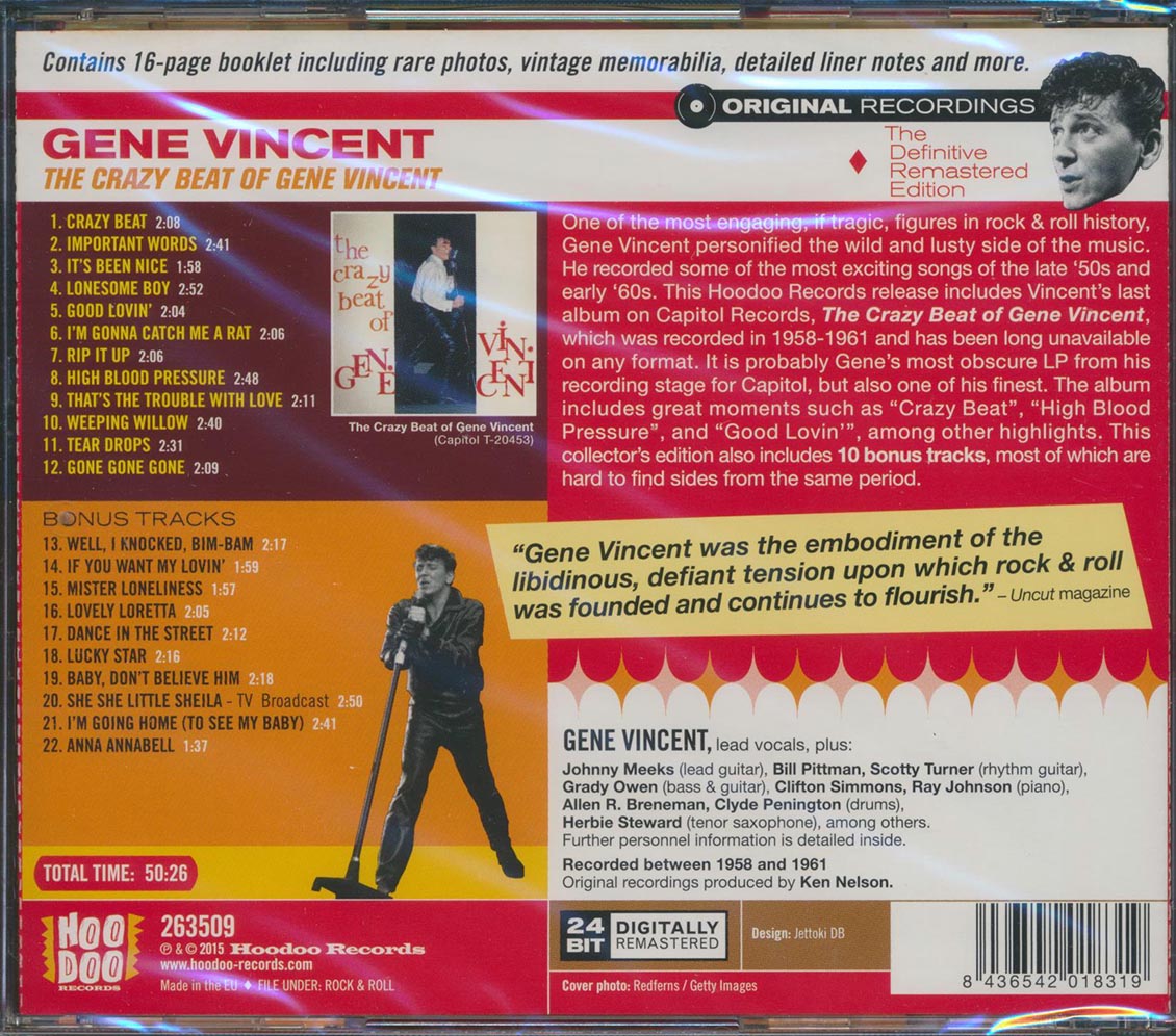 Gene Vincent - The Crazy Beat Of Gene Vincent (22 tracks) (+10 bonus tracks) (incl. 16-page booklet) (remastered) (24-bit mastering)