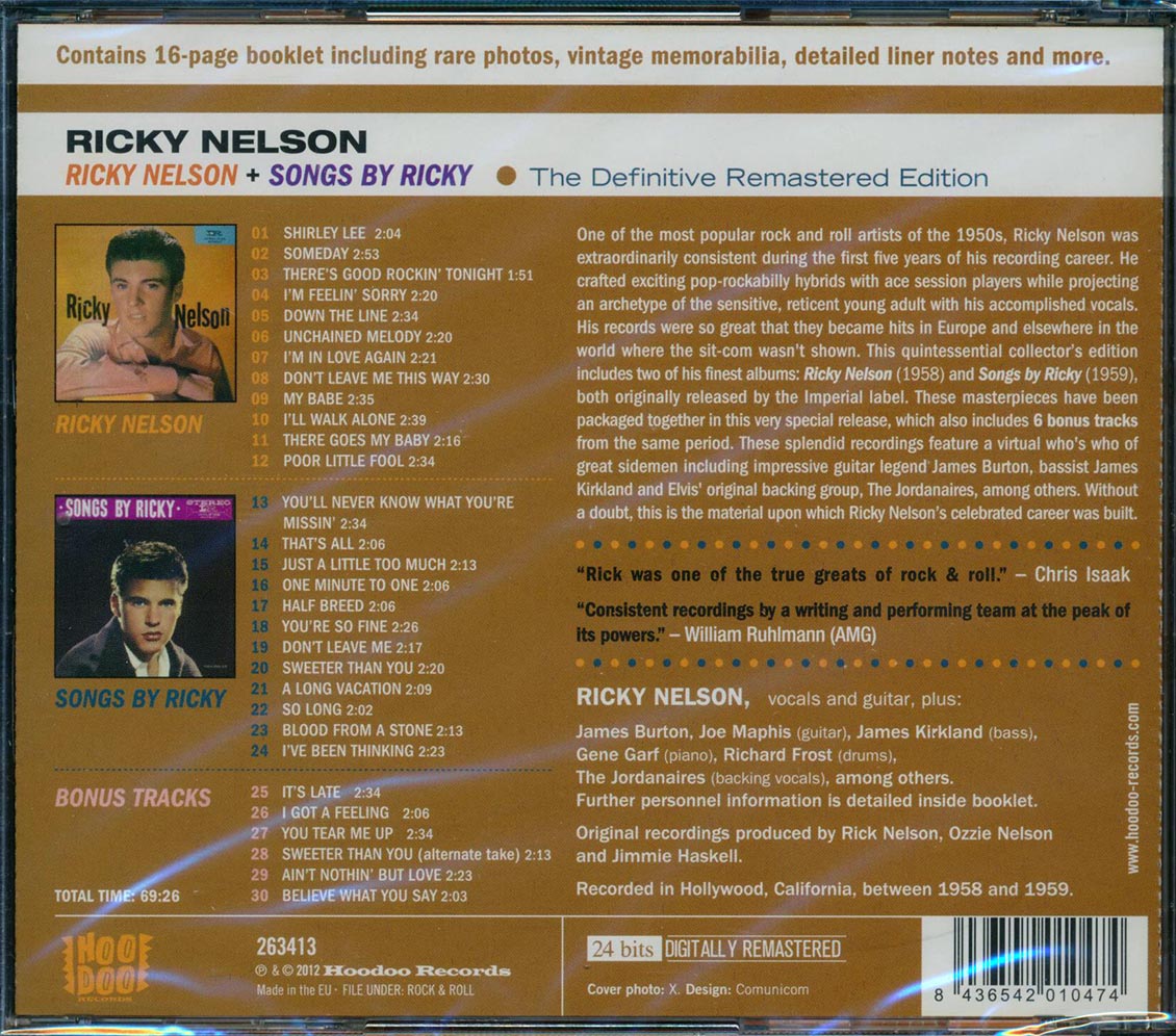 Ricky Nelson - Ricky Nelson + Songs By Ricky (2 albums on 1 CD) (30 tracks) (+6 bonus tracks) (incl. 16-page booklet) (24-bit mastering) (remaste