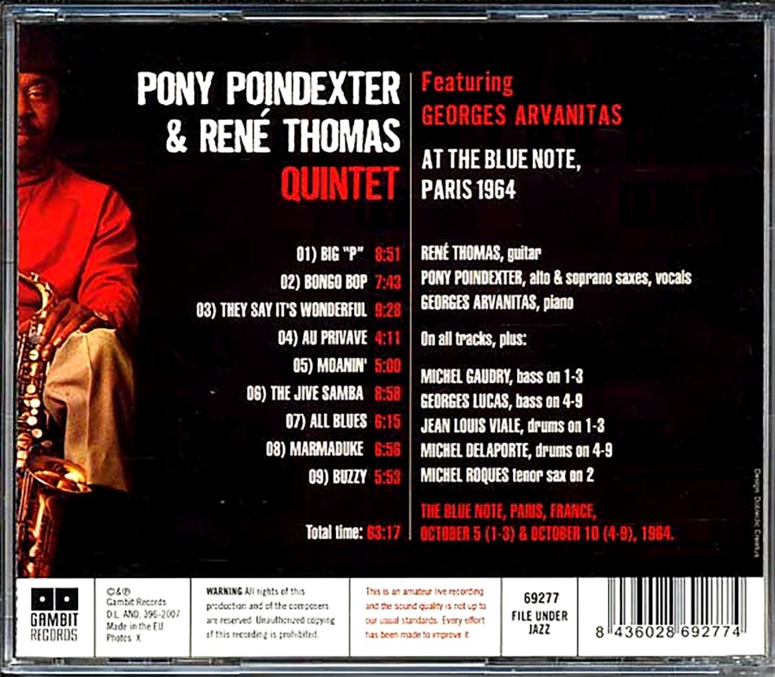 The Pony Poindexter & Rene Thomas Quintet - At The Blue Note, Paris 1964
