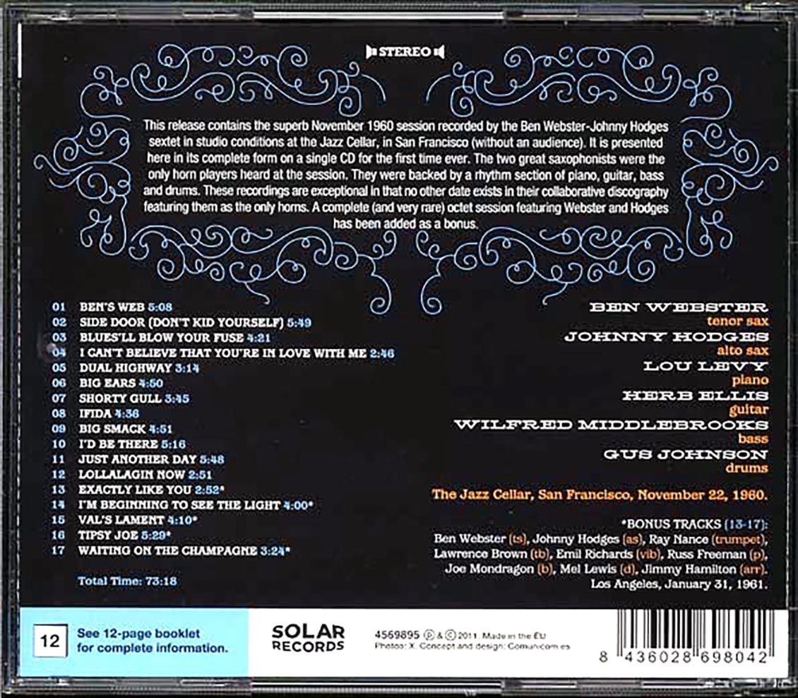 Ben Webster & Johnny Hodges Sextet - The Complete 1960 Jazz Cellar Session