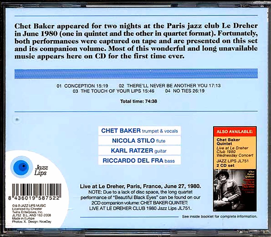 The Chet Baker Quartet - Live At Le Dreher Club 1980: Friday Concert