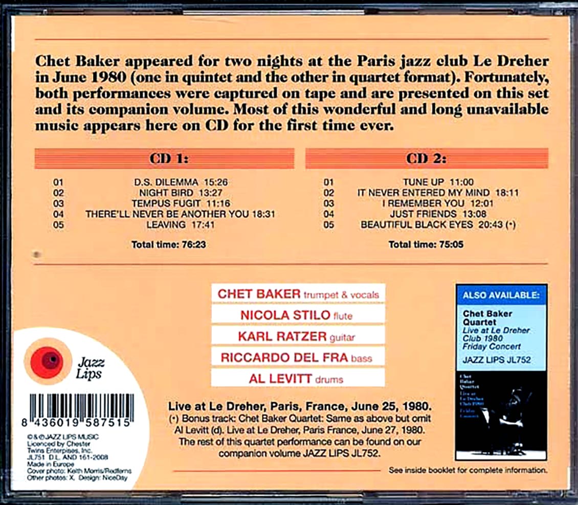 The Chet Baker Quintet - Live At Le Dreher Club 1980: Wednesday Concert (2xCD)