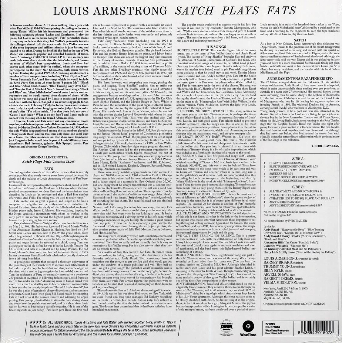 Louis Armstrong - Satch Plays Fats: A Tribute To Fats Waller (+3 bonus tracks) (ltd. ed.) (180g)