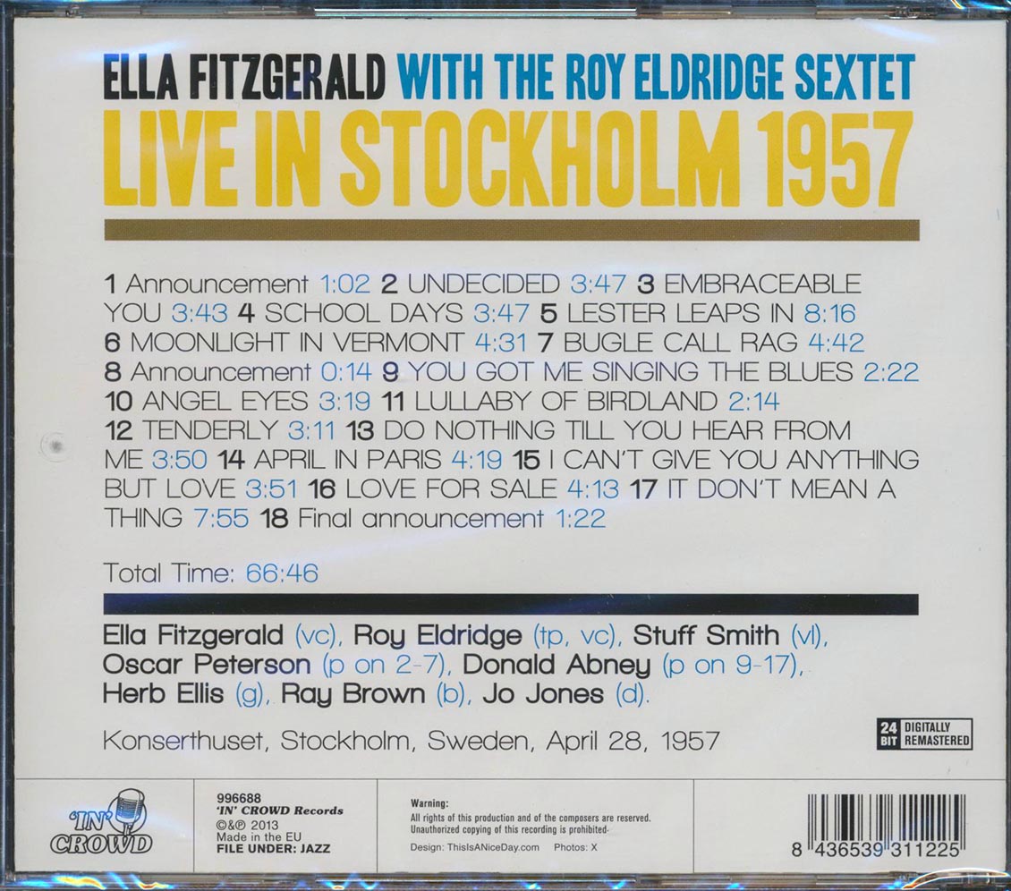 Ella Fitzgerald & Roy Eldridge Sextet - Live In Stockholm 1957