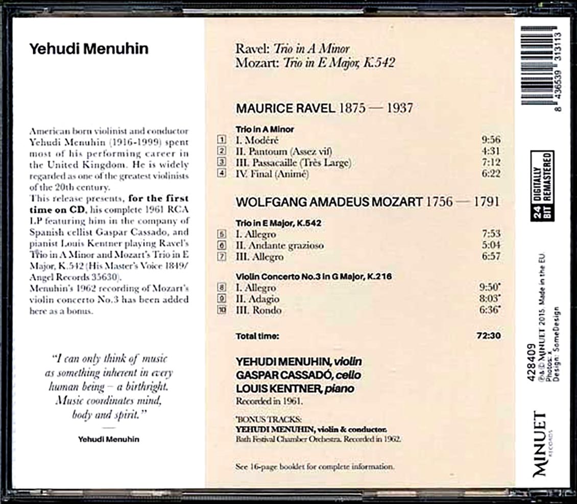 Yehudi Menuhin - Trio In A Minor + Trio In E Major, K. 542 (ltd. ed.) (incl. large booklet) (remastered)