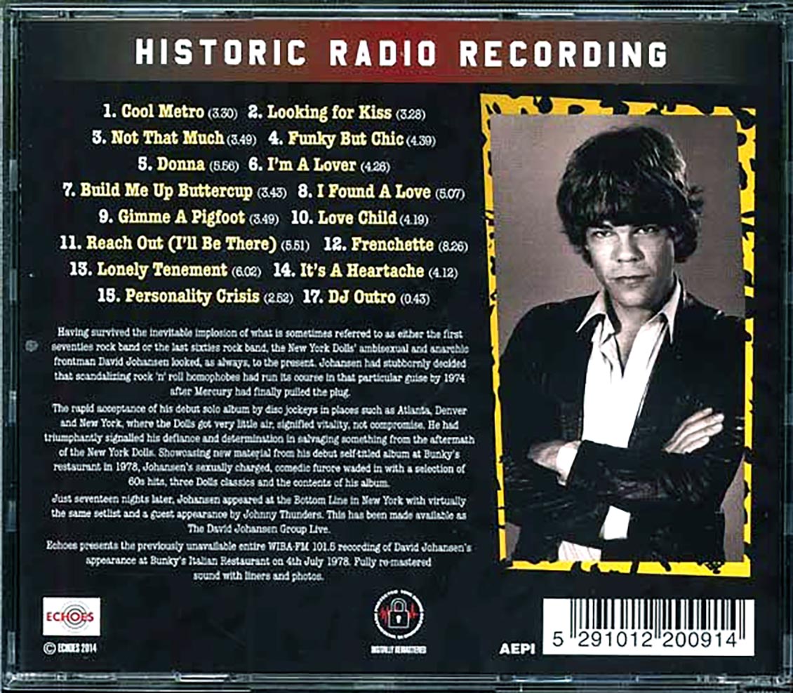 David Johansen - Live At Bunky's Madison WI, 4th July 1978 (remastered)