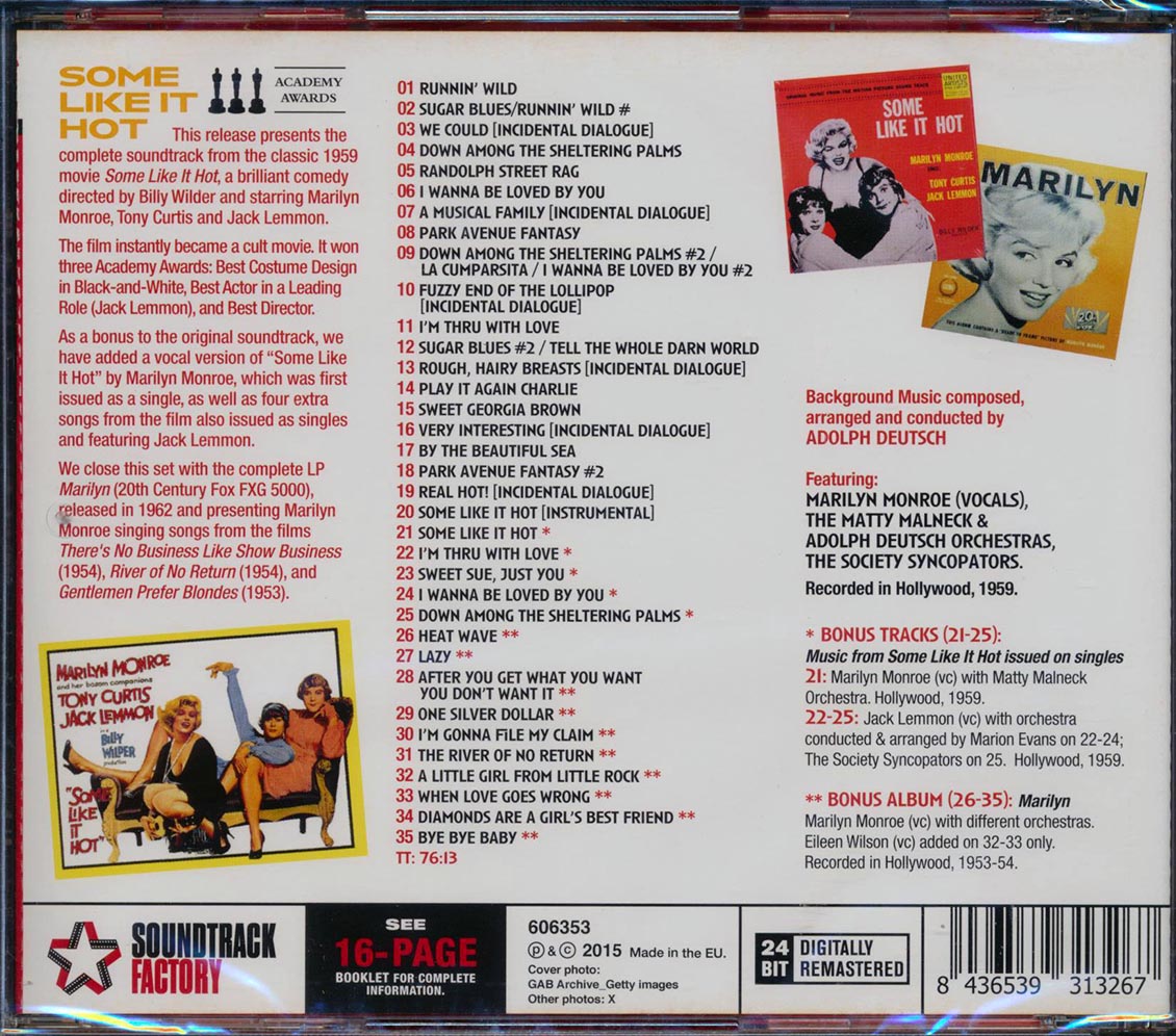 Adolph Deutsch, Marilyn Monroe, Matty Malneck & His Orchestra - Some Like It Hot: Original Motion Picture Soundtrack (35 tracks) (ltd. ed.) (incl. large booklet) (remastered)