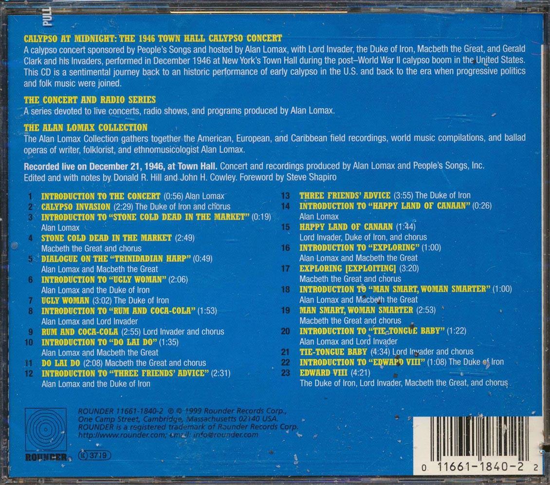 Lord Invader, Duke Of Iron, Macbeth The Great, Etc. - Calypso At Midnight: The Live Midnight Special Concert, Town Hall, New York City, 1946 (incl. large booklet) (marked/ltd stock)