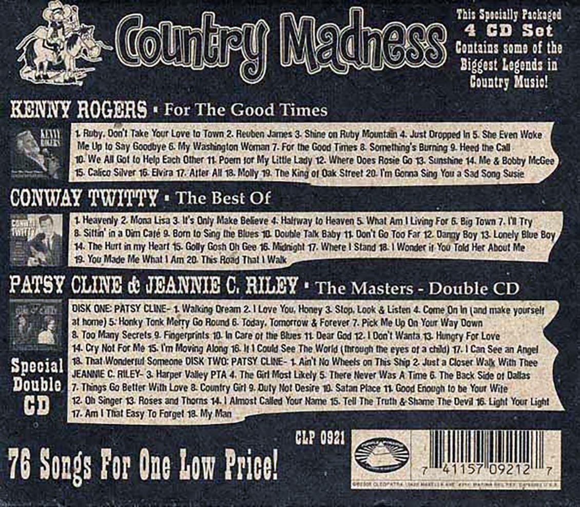 Kenny Rogers, Patsy Cline, Jeannie C Riley, Conway Twitty - Country Madness (76 tracks) (4xCD) (box set)