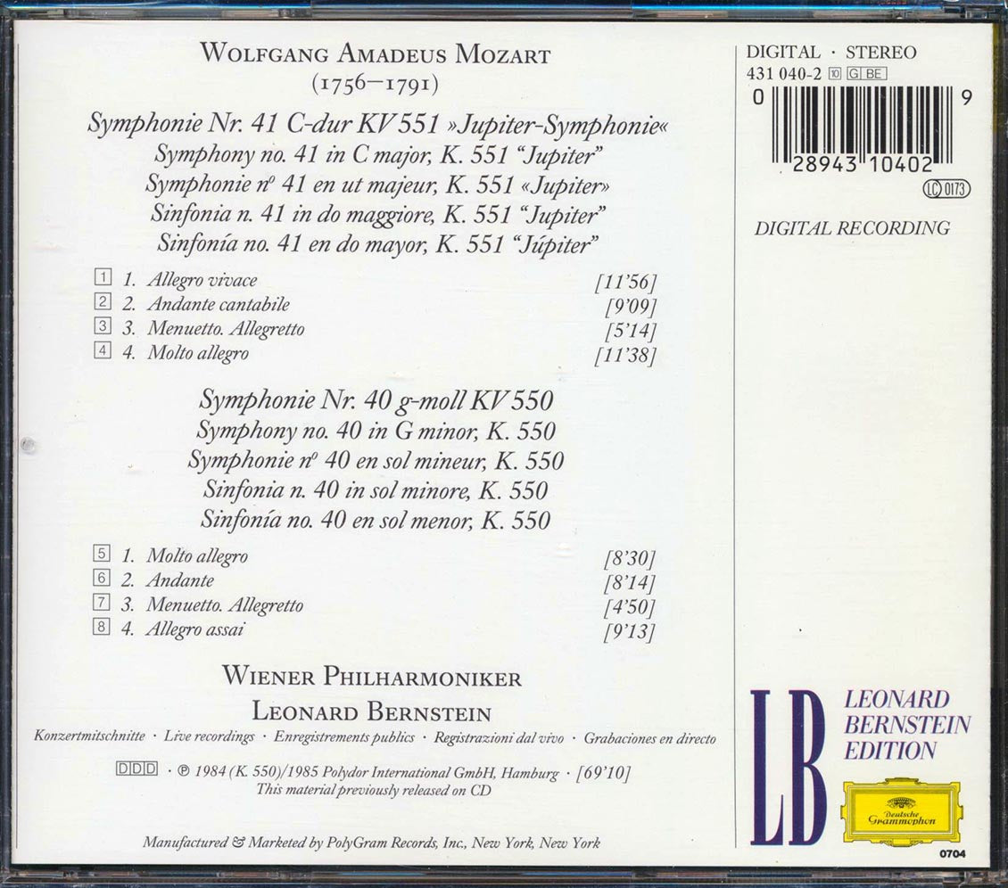 Leonard Bernstein - Mozart: Symphonies Nos. 40 & 41