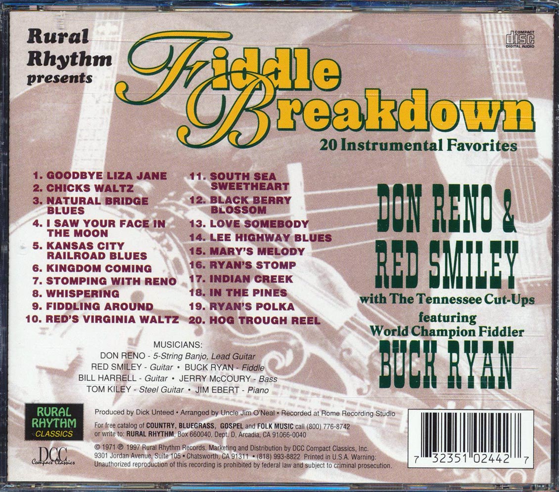 Don Reno, Red Smiley, Buck Ryan - Fiddle Breakdown (20 tracks)