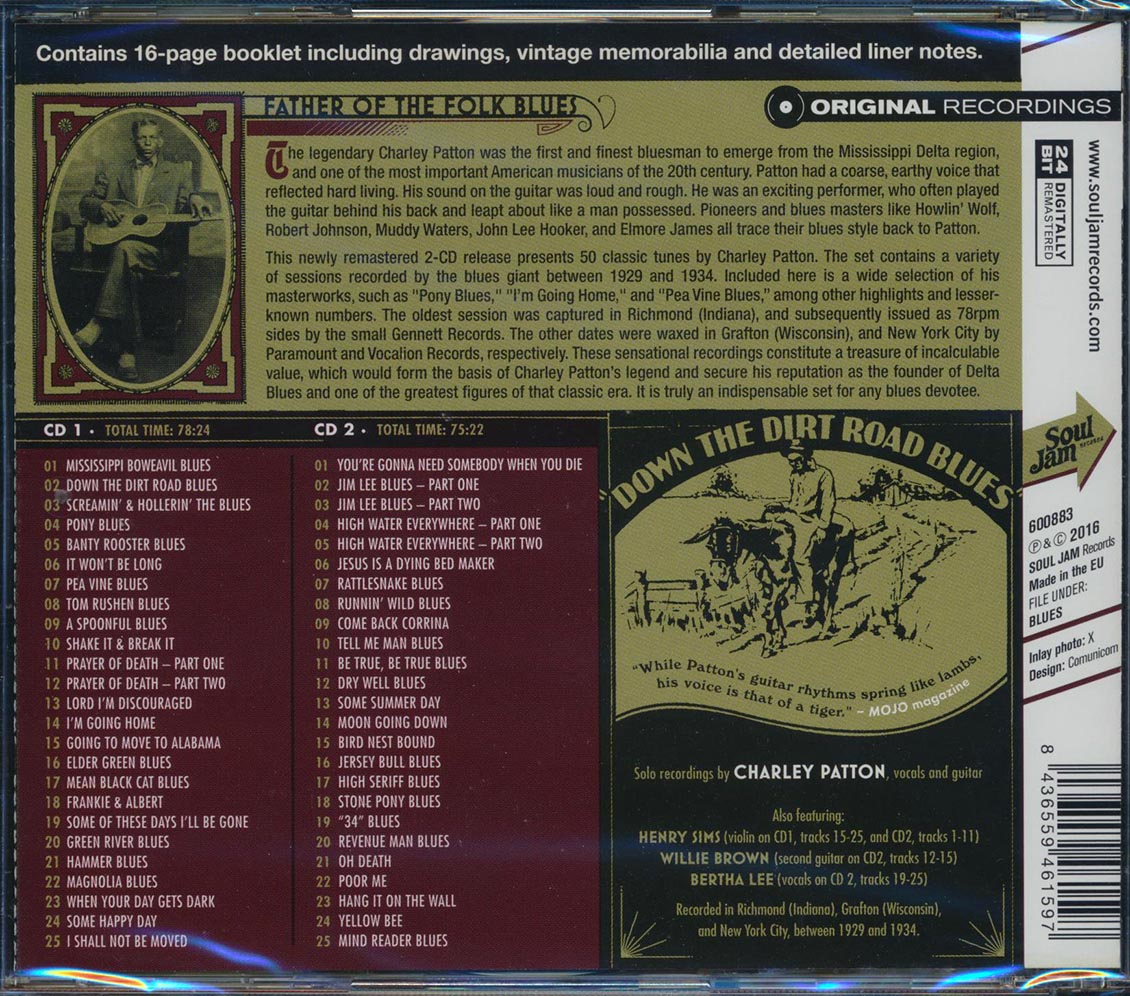 Charley Patton - Down The Dirt Road Blues: 1929-1934 Wisconsin And New York Recordings (2xCD) (incl. large booklet) (remastered)