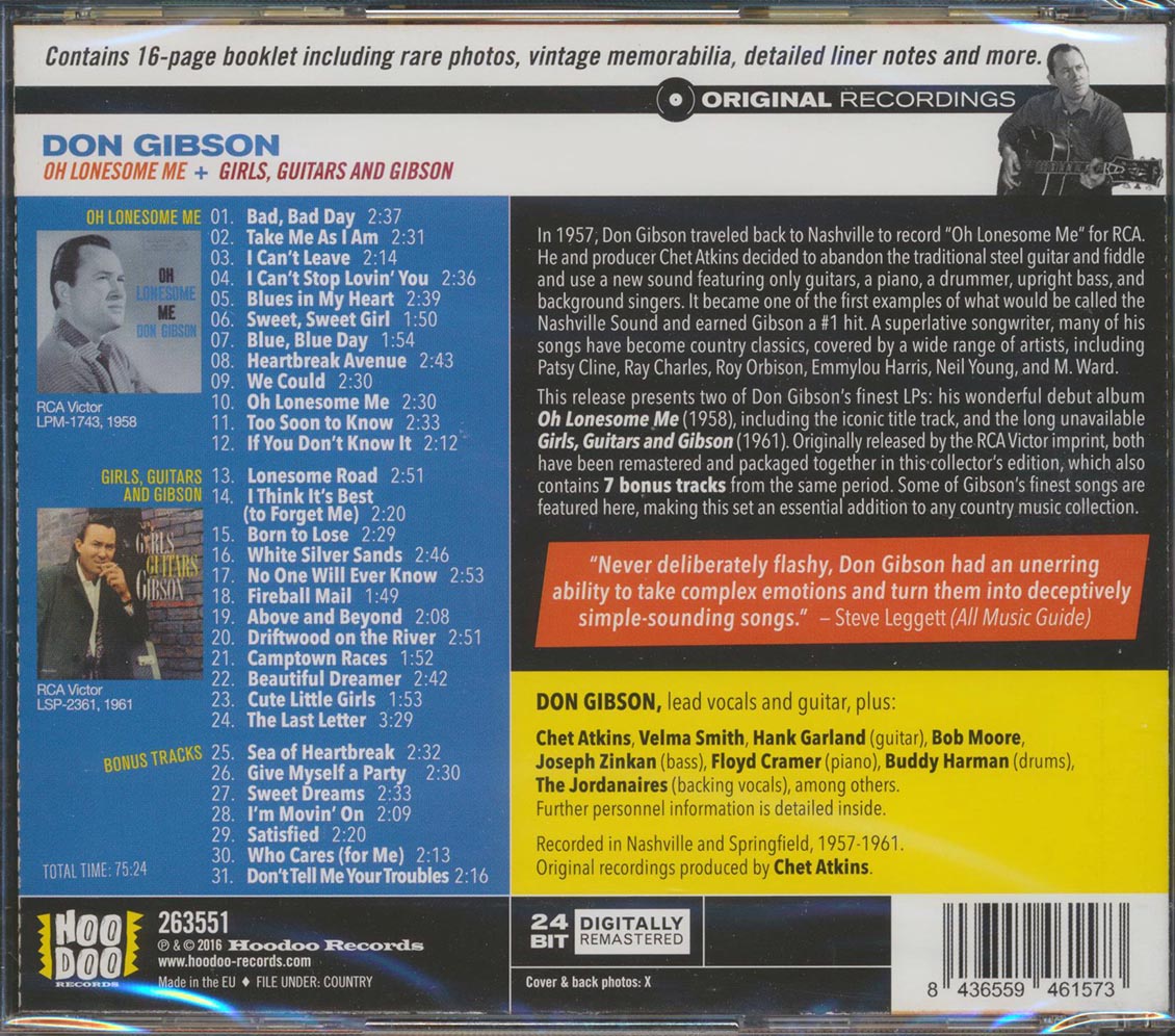 Don Gibson - Oh Lonesome Me + Girls, Guitars And Gibson (incl. large booklet) (remastered)