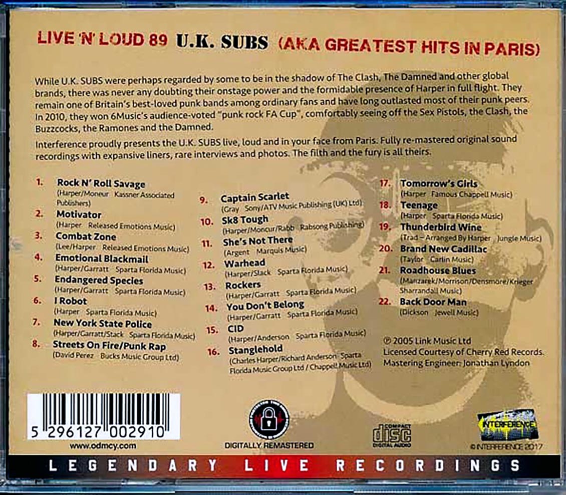 UK Subs - Live 'N' Loud '89: Aka Greatest Hits In Paris (remastered)