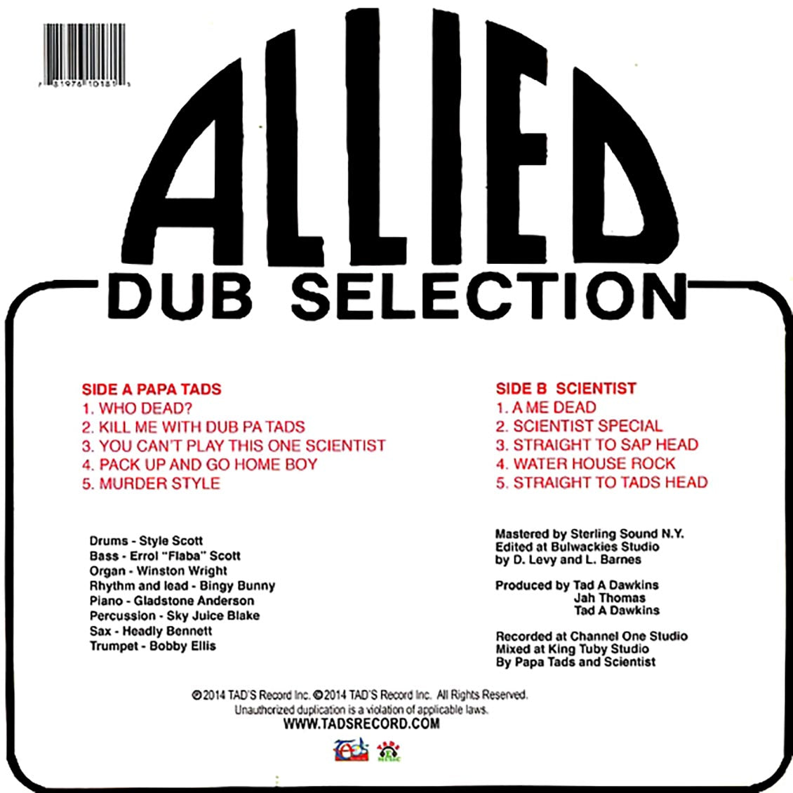 Scientist - Allied Dub Selection: Scientist Vs. Papa Tad's (US press)