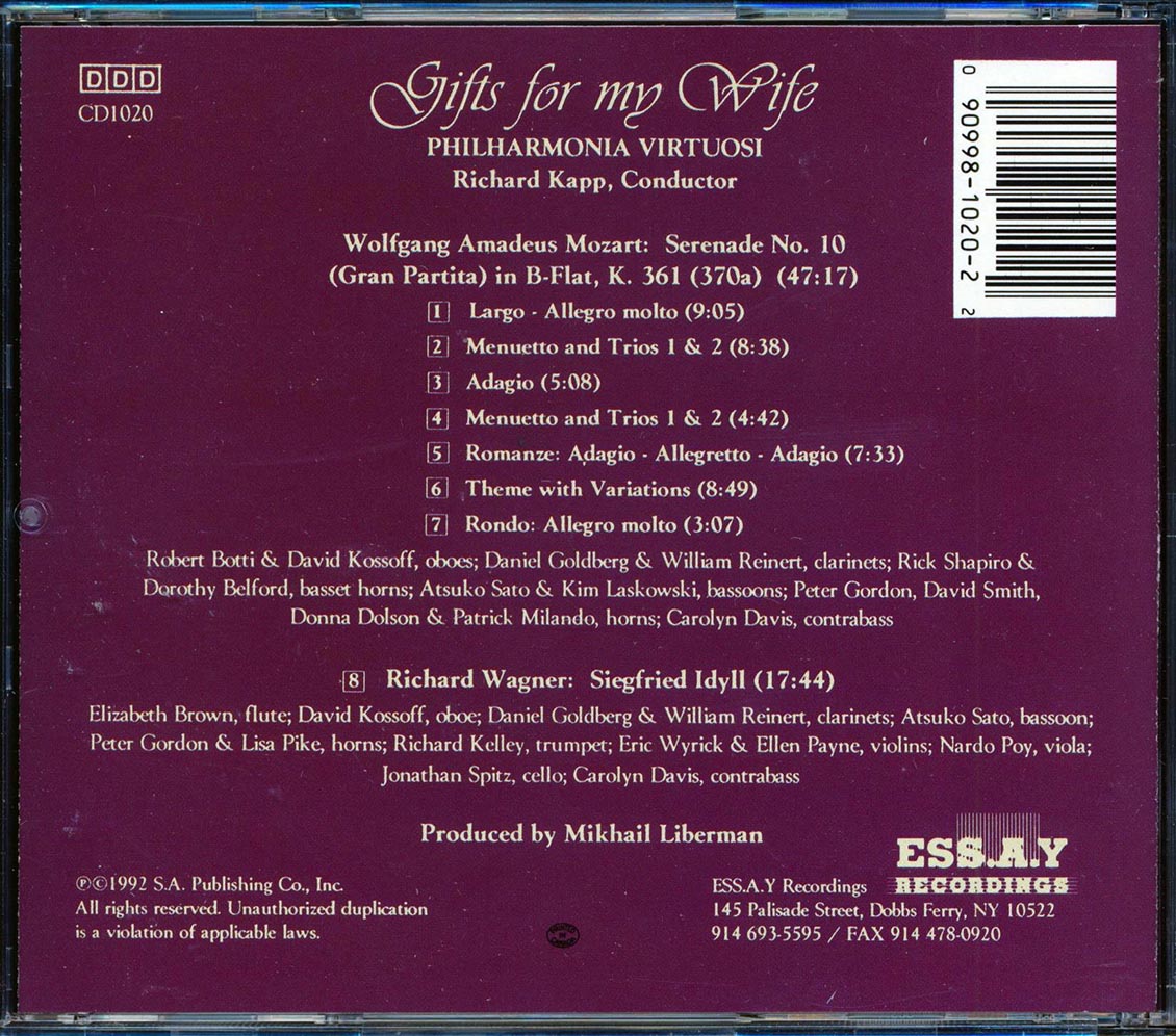 Philharmonia Virtuosi - Gifts For My Wife Mozart & Wagner Conducted By Richard Kapp