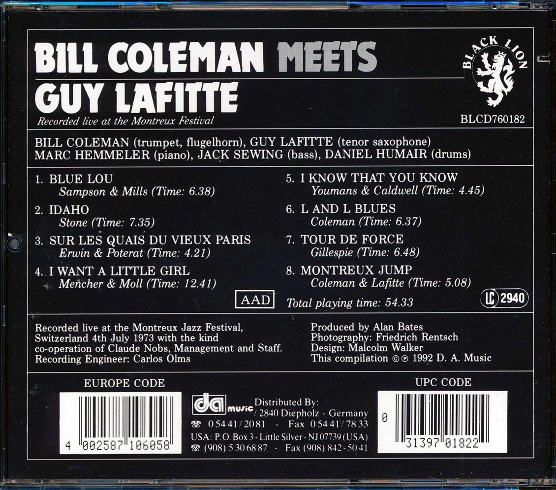 Bill Coleman - Meets Guy Lafitte: Recorded Live At The Montreux Festival (marked/ltd stock)