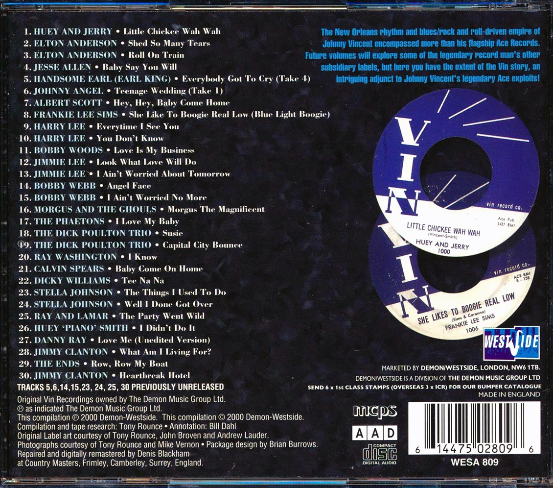 Earl King, Huey Piano Smith, Albert Scott, Jimmy Lee, Bobby Webb, Etc. - The VIN Story: New Orleans Rock 'n' Roll, R&B And Blues 1958-1961