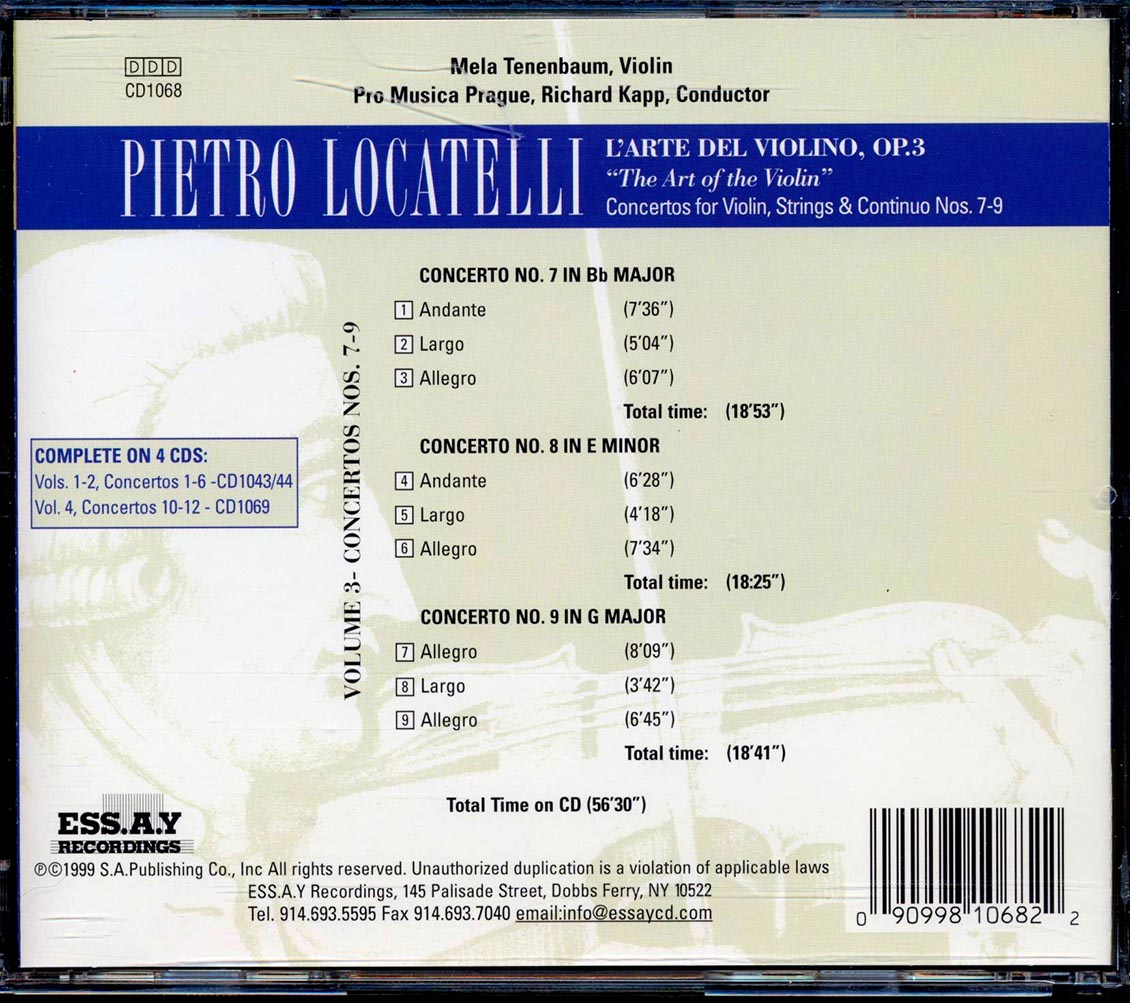 Locatelli - L'arte Del Violino Volume 3 Concertos Nos. 7-9, Mela Tenenbaum, Richard Kapp
