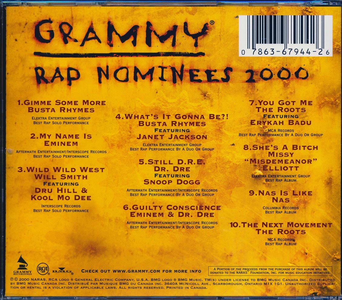 Nas, Dr. Dre, Snoop Dog, Busta Rhymes, Eminem, Will Smith, Erykah Badu, Etc. - Grammy Rap Nominees 2000