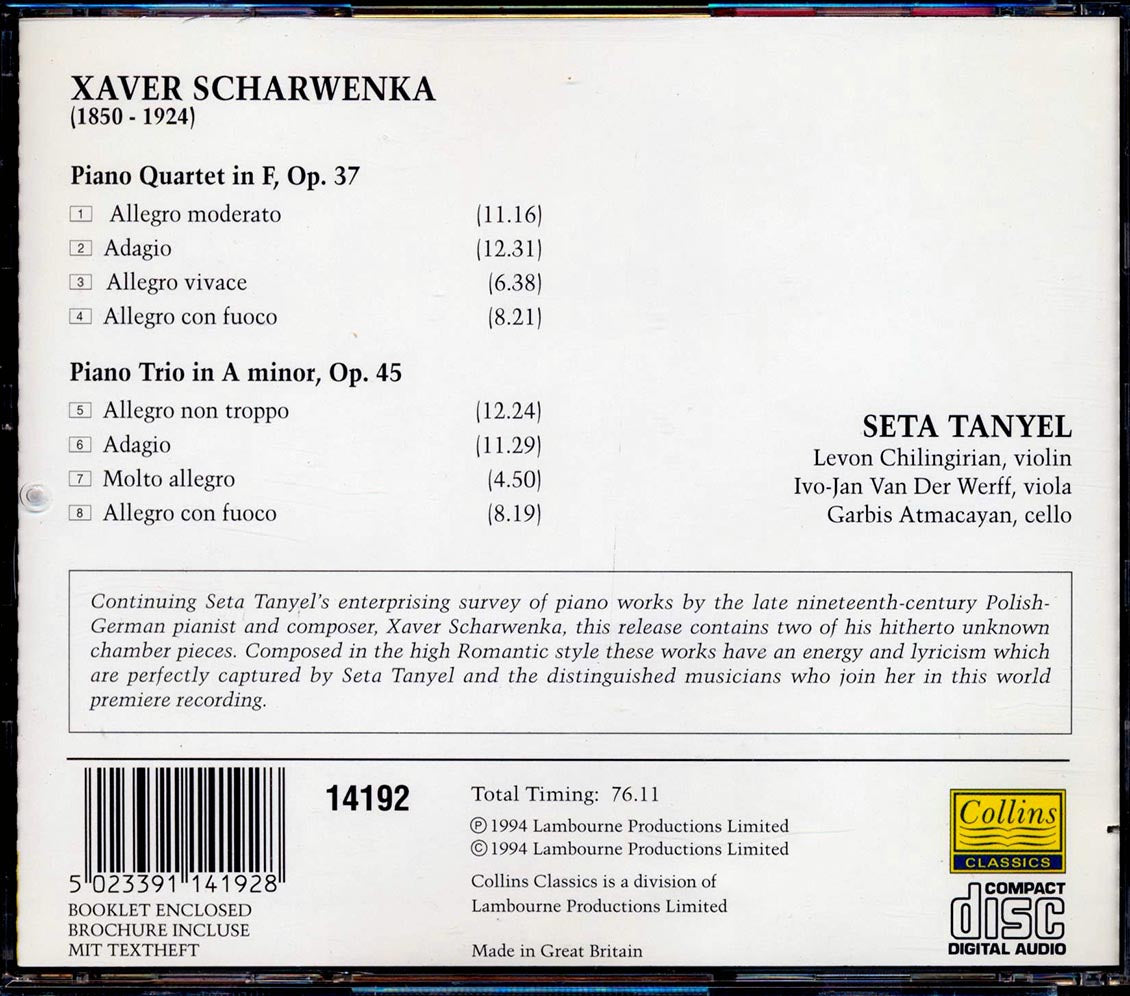 Xaver Scharwenka, Seta Tanyel - Piano Quartet In F Op. 37, Piano Trio No. 2 In A Minor, Op. 45 (incl. large booklet) (marked/ltd stock)