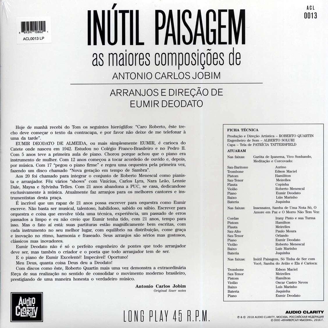 Eumir Deodato, Antonio Carlos Jobim - Inutil Paisagem As Maiores Composicoes De Antonio Carlos Jobim (180g)
