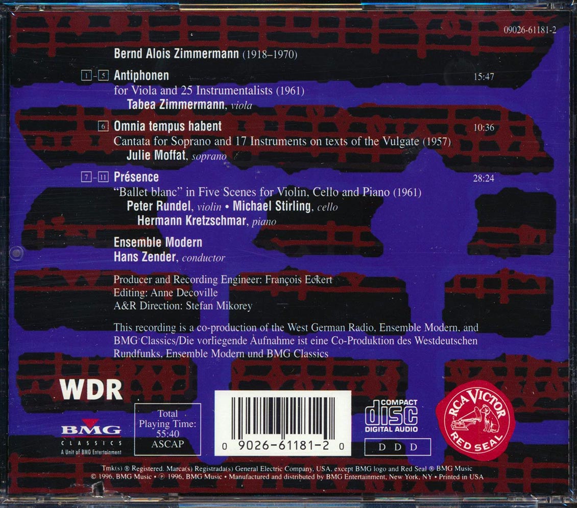 Bernd Alois Zimmermann, Tabea Zimmermann, Ensemble Modern, Hans Zender - Antiphonen / Omnia Tempus Habent / Presence