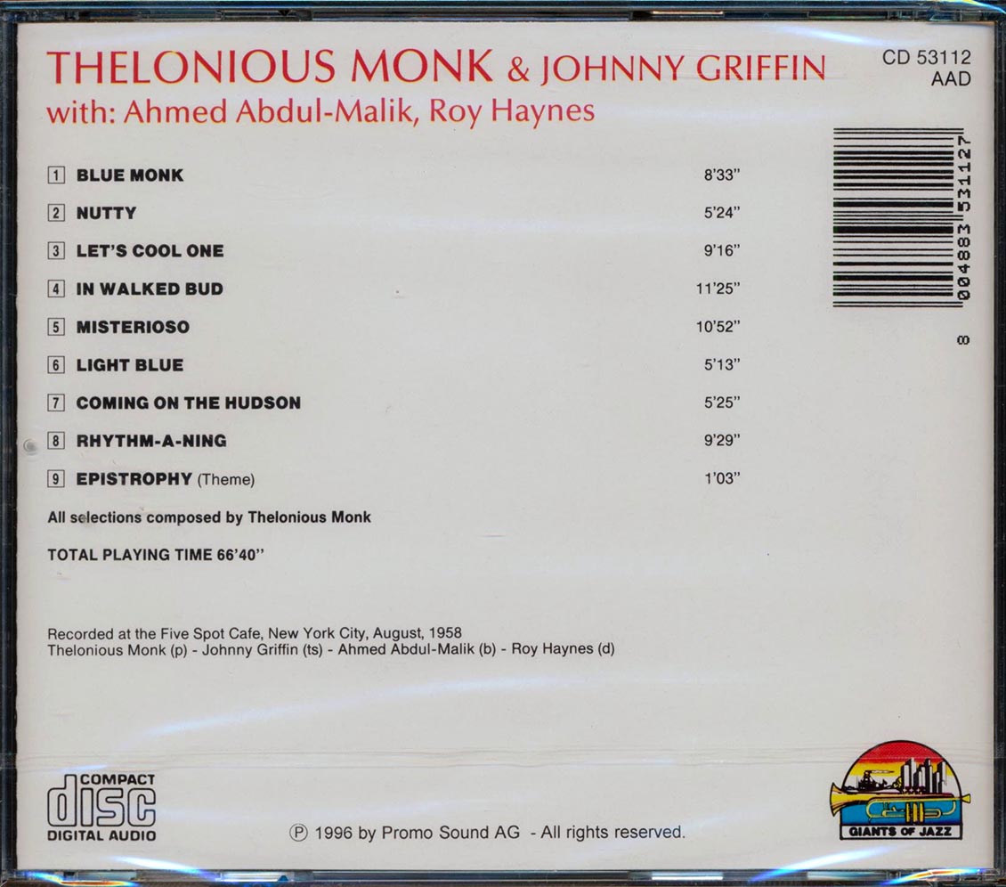 Thelonious Monk, Johnny Griffin - At The Five Spot Cafe, New York City, August 1958