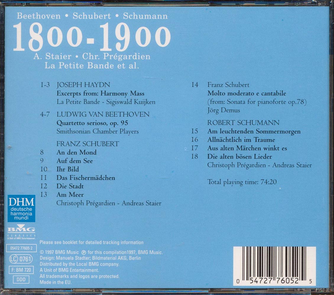Beethoven, Schubert, Schumann - 1800-1900 A. Staier, Chr. Pregardien, La Petite Bande Et Al.