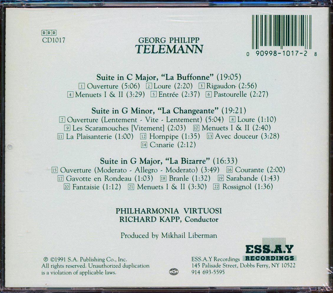 Georg Philipp Telemann - Suites For Orchestra: Philharmoic Virtuoso Richard Kapp, Conductor (22 tracks)