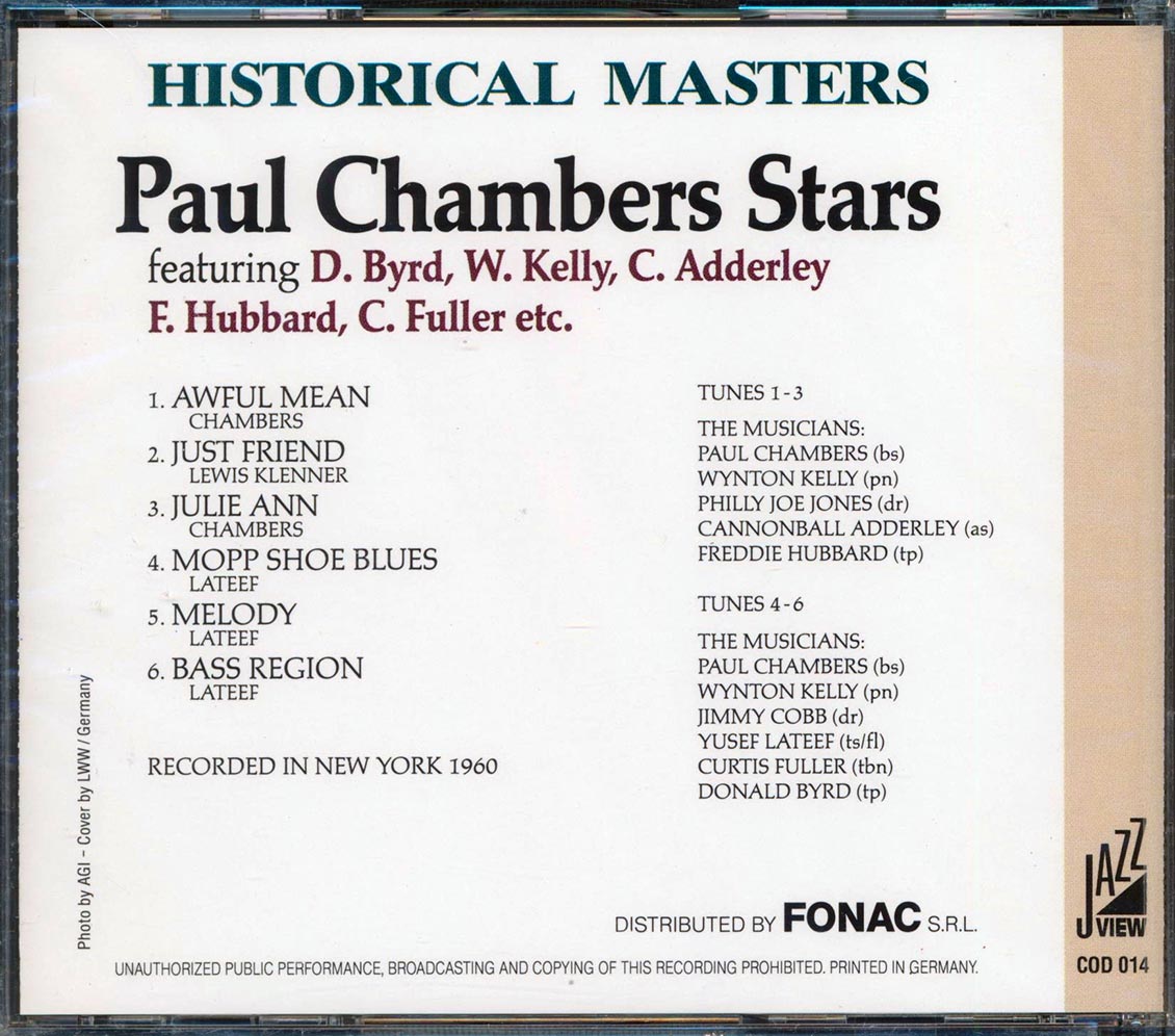 Paul Chambers Stars - Paul Chambers Stars Featuring D. Byrd, W. Kelly, C. Adderley, F. Hubbard, C. Fuller Etc. (numbered ltd.ed.)