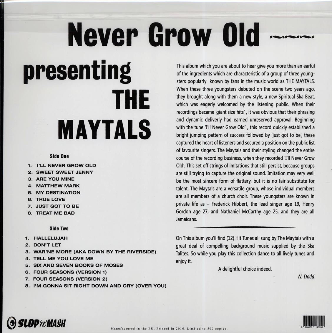 Toots & The Maytals - Never Grow Old: Presenting The Maytals (ltd. 500 copies made)