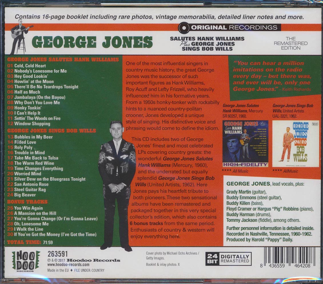 George Jones - Salutes Hank Williams + George Jones Sings Bob Wills (2 albums on 1 CD) (30 tracks) (incl. 16-page booklet) (remastered) (24-bit mastering)