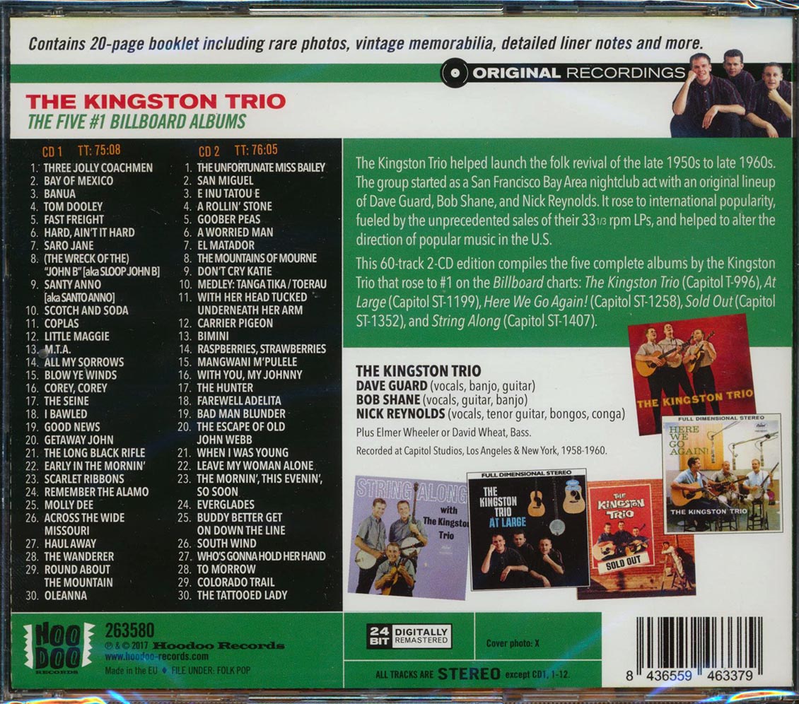 Kingston Trio - The Five #1 Billboard Albums (5 albums on 2 CDs) (60 tracks) (2xCD) (incl. 20-page booklet) (remastered) (24-bit mastering)
