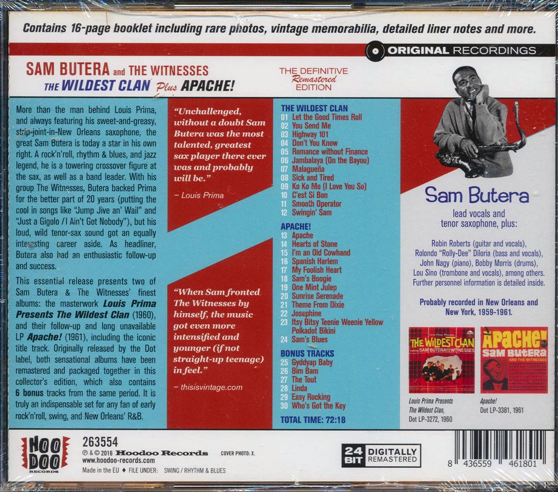 Sam Butera & The Witnesses - The Wildest Clan + Apache! (2 albums on 1 CD) (30 tracks) (+6 bonus tracks) (incl. 16-page booklet) (remastered) (24-bit master