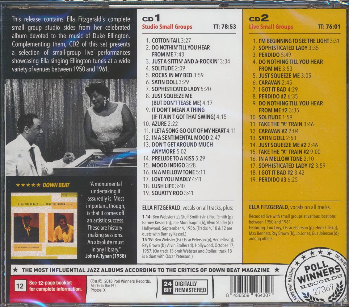Ella Fitzgerald - Sings Duke Ellingston: The Studio & Live Small Groups (38 tracks) (2xCD) (incl. 12-page booklet) (remastered) (24-bit mastering)