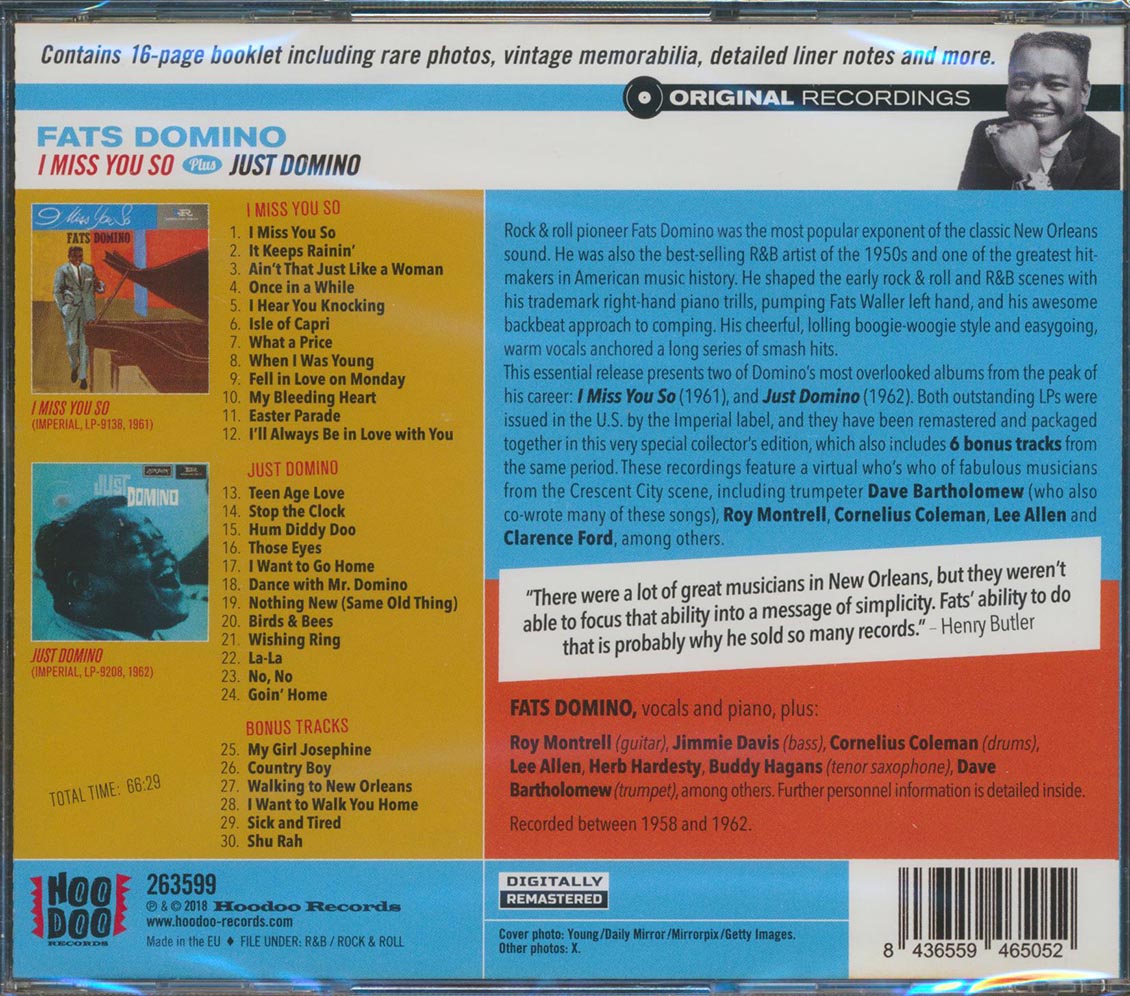 Fats Domino - I Miss You So + Just Domino (2 albums on 1 CD) (30 tracks) (incl. 16-page booklet) (remastered)