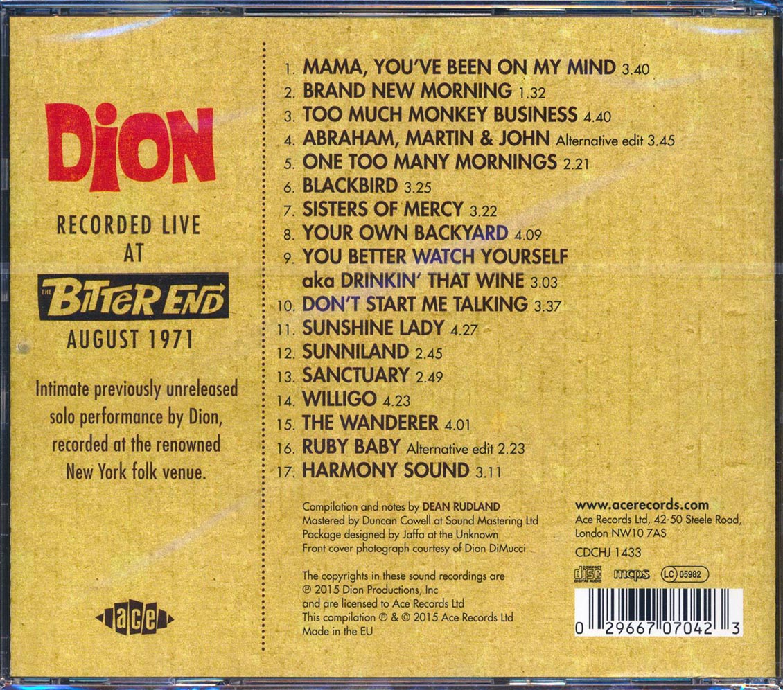 Dion - Recorded Live At Bitter End August 1971 (remastered)