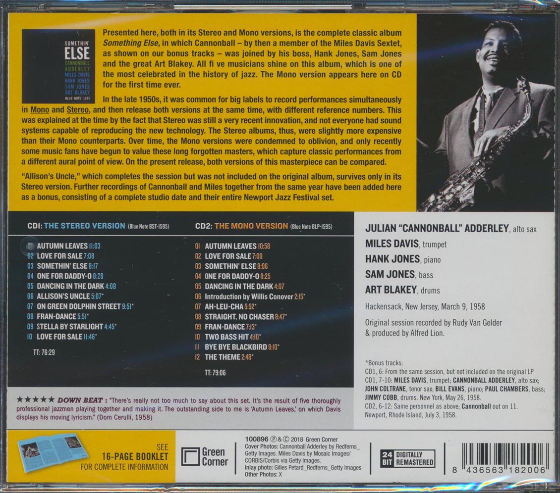 Cannonball Adderley, Miles Davis - Somethin' Else: The Stereo & Mono Versions (22 tracks) (+ 13 bonus tracks) (ltd. ed.) (2xCD) (incl. 16-page booklet) (24-bit mastering) (remast