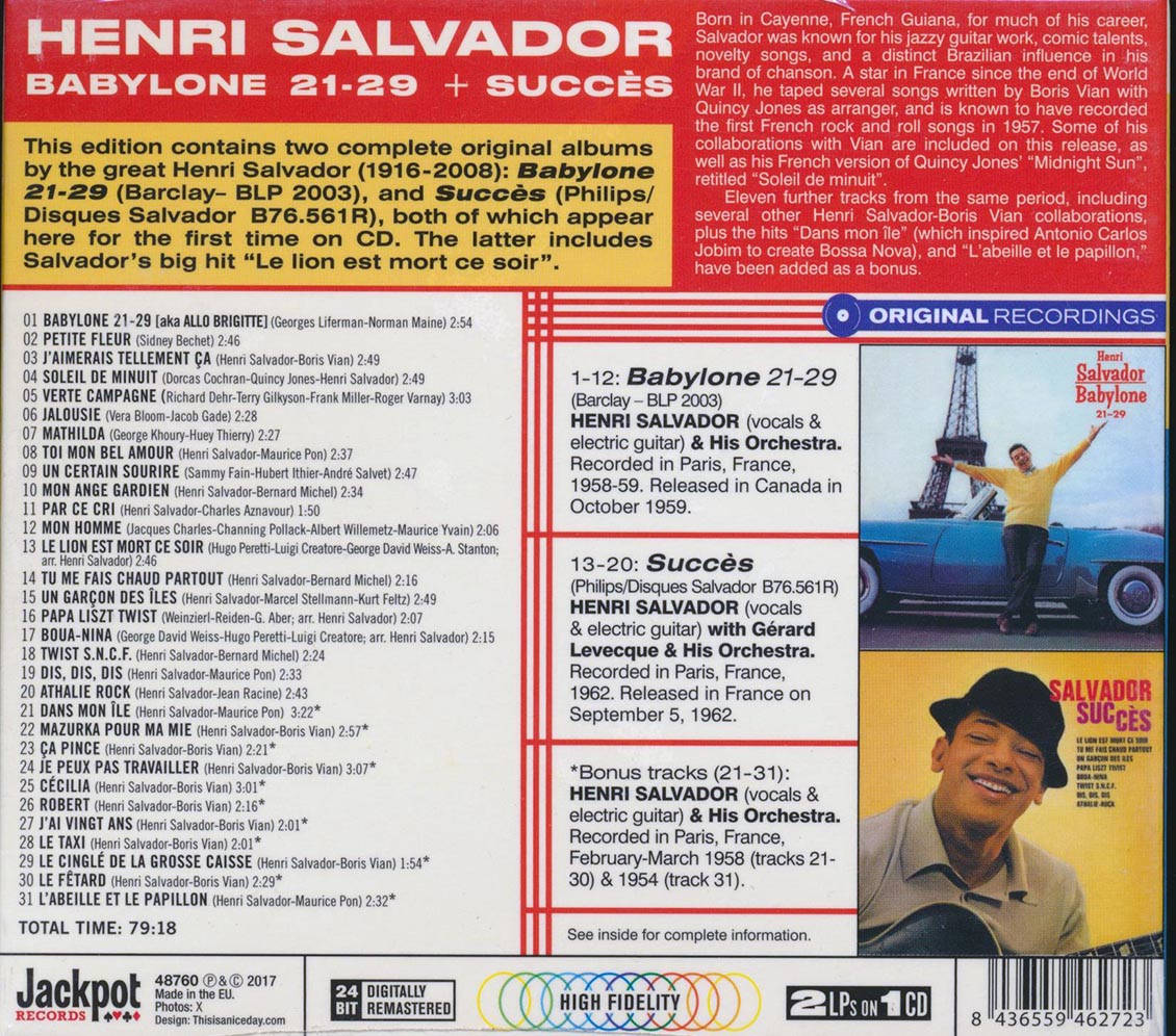Henri Salvador - Babylone 21-29 + Succus (2 albums on 1 CD) (31 tracks) (+11 bonus tracks) (ltd. ed.) (deluxe 3-fold digipak) (24-bit masteri
