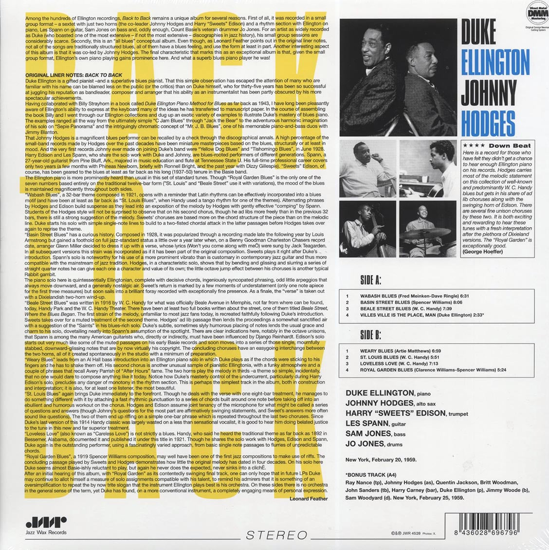 Duke Ellington, Johnny Hodges - Back To Back: Play The Blues (DMM) (ltd. ed.) (180g) (High-Def VV) (remastered)