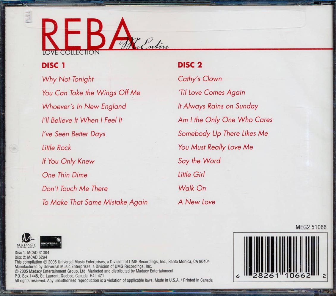 Reba McEntire - Love Collection: Whoever's In New England + Sweet Sixteen (2 albums on 2 CDs) (20 tracks) (2xCD)