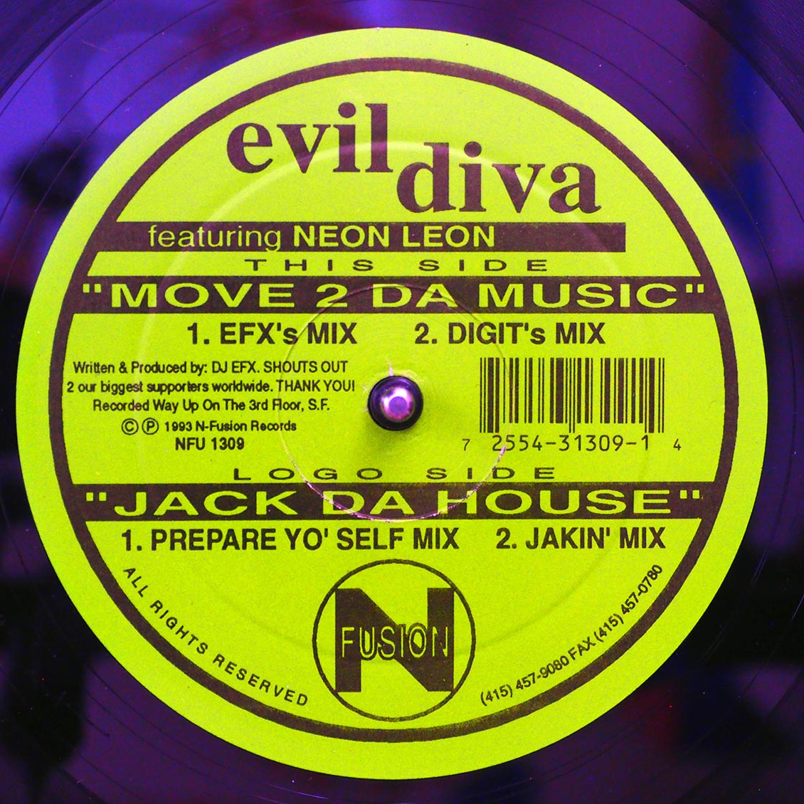 Evil Diva, Neon Leon - Move 2 Da Music (EFX's Mix); Evil Diva, Neon Leon - Move 2 Da Music (Digit's Mix) / Evil Diva, Neon Leon - Jack Da House (Prepare Yo' Self Mix); Evil Diva, Neon Leon - Jack Da House (Jakin' Mix) (orig. press)