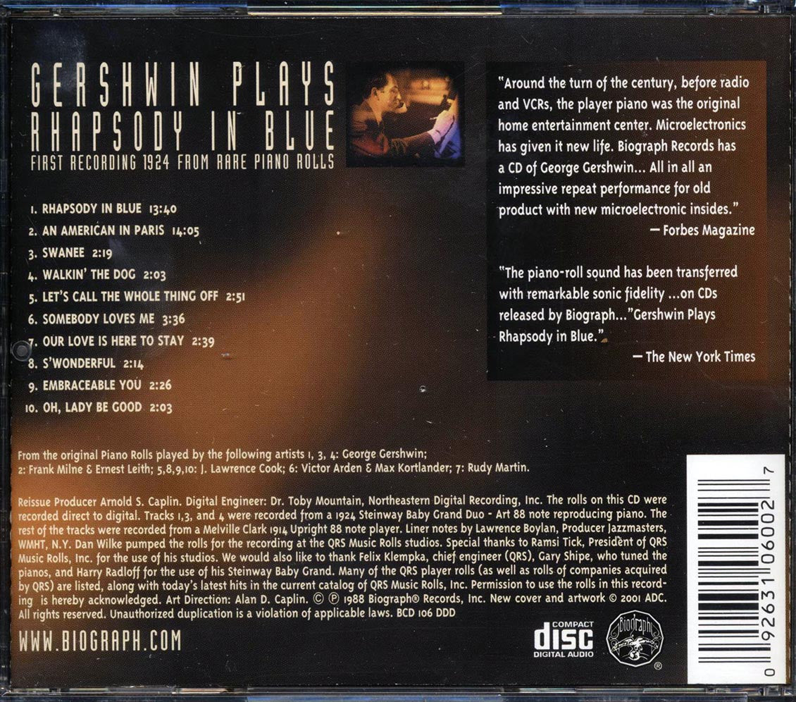 George Gershwin - Gershwin Plays Rhapsody In Blue: First Recording 1924 From Rare Piano Rolls