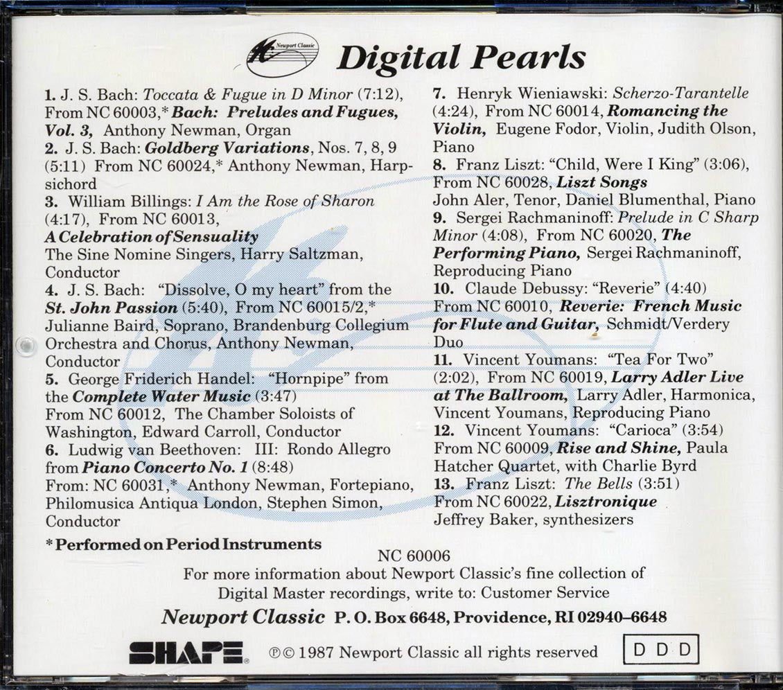 Bach, William Billings, Handel, Etc. - Digital Pearls Newport Classics